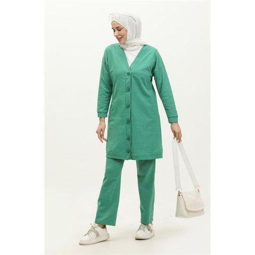 Düğmeli V Yakalı Sade Basic Eşofman Spor İkili Takım - 03051.111 - Benetton Yeşil