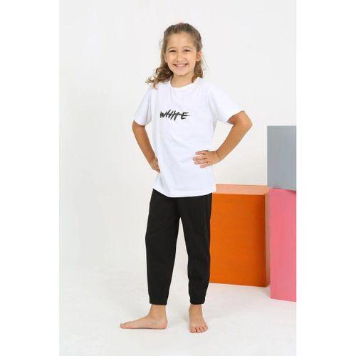 Kız Çocuk Kısa Kol Beyaz Penye Pijama Takım