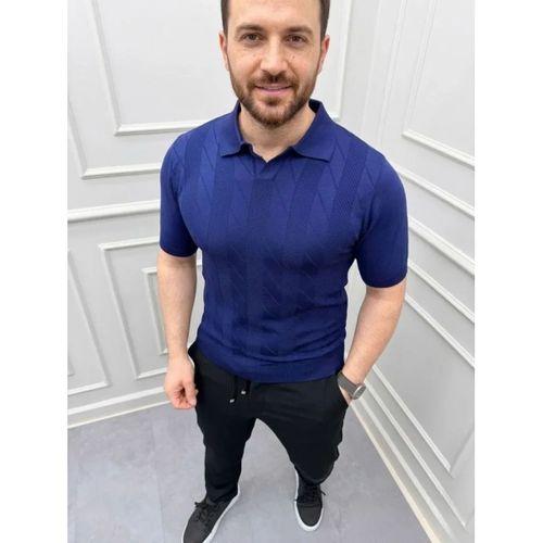 Erkek Yazlık Triko Dokuma Tişört Kısa Kol Polo Yaka T-Shirt - Lacivert