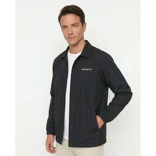 Erkek Yağmur İtici İç Astarlı Çıtçıtlı İç Cepli Dış Cepli Mevsimlik Ceket - Siyah