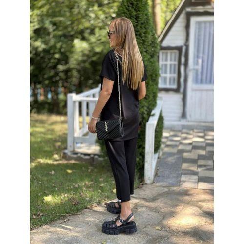 Kadın Kısa Kollu V Yakalı Iki Iplik Bluz Ve Pantolon Ikili Takım