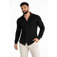 Erkek Waffle Kumaş Uzun Kollu Düğmeli Açık Yaka Regular Fit Gömlek - Siyah