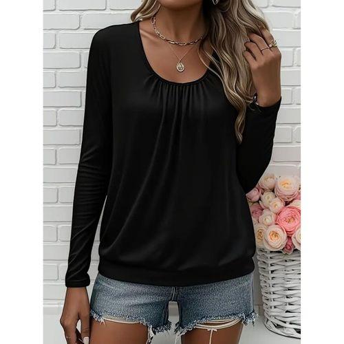 Kadın Uzun Kollu Yuvarlak Yakalı Viskon Bluz