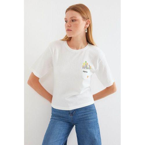 912 Baskılı Örme Basic Tişört - Beyaz