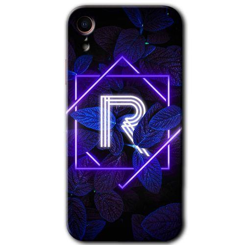 iPhone XR Kılıf Baskılı Kapak - Dark Neon Yaprak R Harfi + 5D Tam Kaplayan Cam