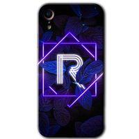 iPhone XR Kılıf Baskılı Kapak - Dark Neon Yaprak R Harfi + 5D Tam Kaplayan Cam