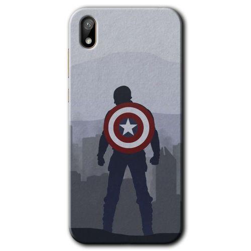 MRCİLETİSİM Huawei Y5 2019 Kılıf HD Desen Baskılı Arka Kapak + Temperli Cam - Captain Avenger