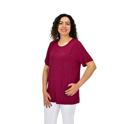 Kadın Viskon Taşlı Kısa Kol Bluz BGL-ST04679