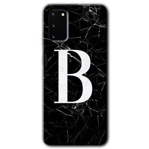 MRCİLETİSİM MRCİLETİSİM Samsung Galaxy S20 Kılıf HD Desen Baskılı Arka Kapak + Temperli Cam - Siyah Mermer Desenli B Harfi