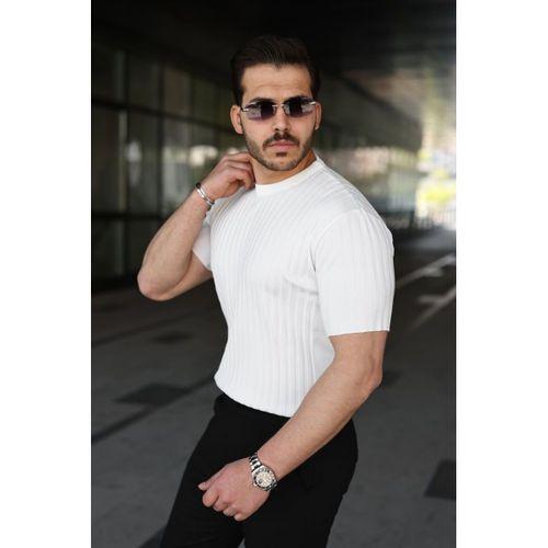 Erkek Fitilli Bisiklet Yaka Kısa Kollu Tişört