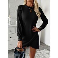 Kadın Uzun Kollu Bisiklet Yaka önden Asimetrik Kesim Detaylı Mini Yumoş Elbise