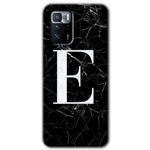 Poco x3 GT Kılıf HD Desen Baskılı Arka Kapak - Siyah Mermer Desenli E Harfi + Kırılmaz Cam