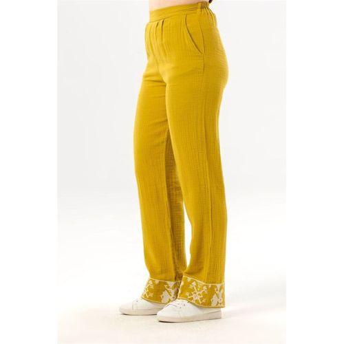 Nirvana Beli Lastikli Müslin Yandan Çift Cepli Nakışlı Pantolon Yağ Yeşili Ygysl