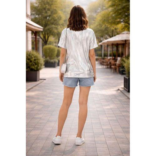 ALEXANDERGARDI Parlak Baskılı Bisiklet Yaka Kadın T-shirt