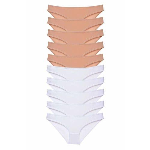 10 adet Süper Eko Set Likralı Kadın Slip Külot Ten Beyaz