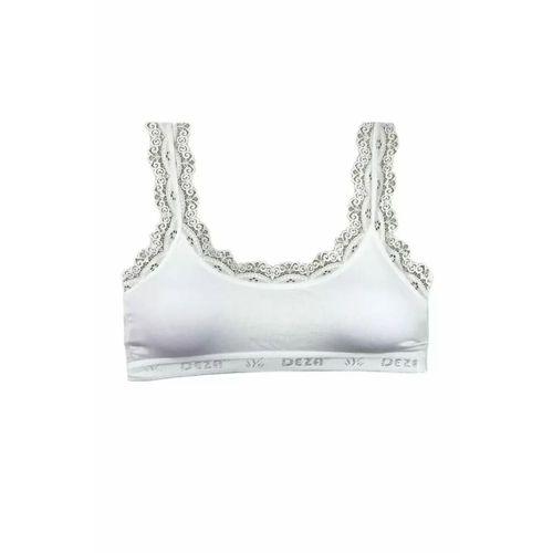 Dantel Nakış İşlemeli Pedli Bambu Kadın Büstiyer Beyaz