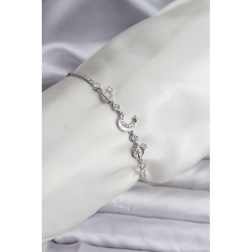 Charmlı Model Zirkon Taşlı Gümüş Renk Su Yolu Kadın Bileklik