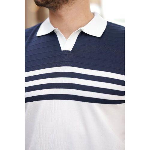 Erkek çizgi Desenli Yakalı Kısa Kollu T-shirt