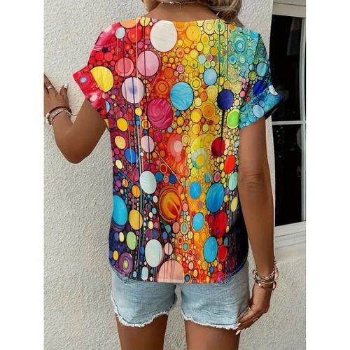 Kadın Kısa Kollu V Yakalı Desenli Süprem Bluz