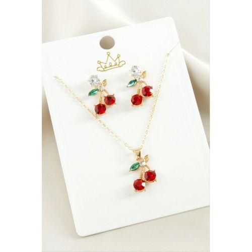 Kiraz Zirkon Taşlı Set Kolye