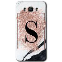 MRCİLETİSİM MRCİLETİSİM Samsung Galaxy J7 2016 Kılıf HD Desen Baskı Arka Kapak + Temperli Cam - Pembe Mermer Desenli S Harf