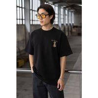 Cep Baskılı İki İplik Kumaş Pamuklu Oversize Erkek T-Shirt - Siyah