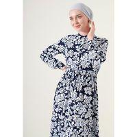 2144 Hakim Yaka Tesettür Elbise - Lacivert