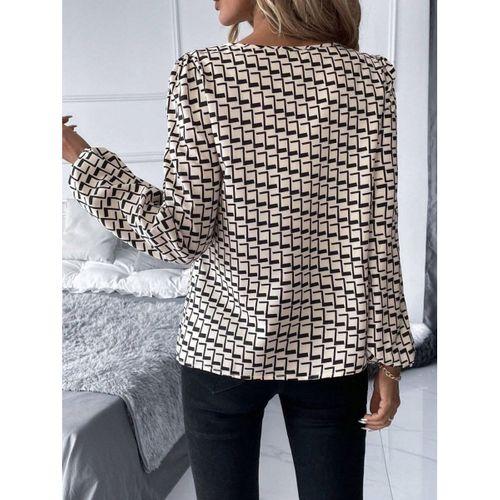 Kadın Uzun Kollu Damla Detaylı Yaka Desenli Süprem Bluz