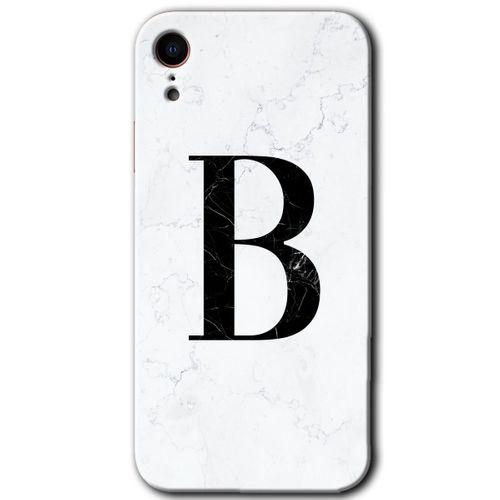 iPhone XR Kılıf Baskılı Kapak - Beyaz Mermer Desenli B Harfi +Tam Ekran Koruyucu