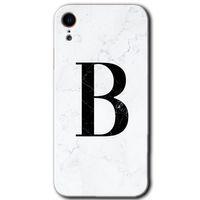 iPhone XR Kılıf Baskılı Kapak - Beyaz Mermer Desenli B Harfi +Tam Ekran Koruyucu
