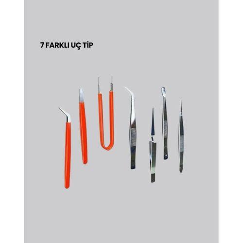 7’li Hassas Uçlu Cımbız Seti Antistatik Esd Kaplamalı Profesyonel