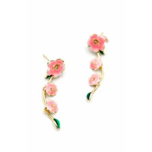 Mineli Çiçek Küpe - Pembe