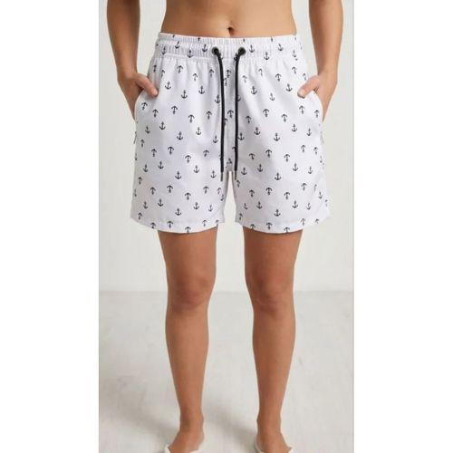 Deniz Şortu Fermuarlı Cepli File Astarlı Hızlı Kuruyan Premium - Beyaz