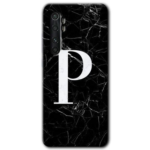 Potkal Hediye Fabrikası Xiaomi Mi Note 10 Lite Kılıf HD Desen Baskılı Arka Kapak - Siyah Mermer Desenli P Harfi
