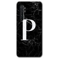Potkal Hediye Fabrikası Xiaomi Mi Note 10 Lite Kılıf HD Desen Baskılı Arka Kapak - Siyah Mermer Desenli P Harfi