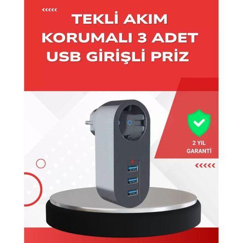 2500w Güç Destekli Akım Korumalı Priz – 3 Usb Çıkışlı