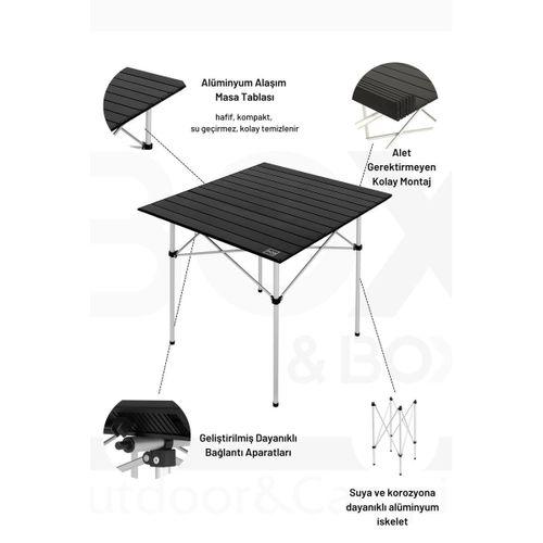 Box&Box Alüminyum, Katlanabilir Kamp ve Piknik Masası, Omuz Askılı Taşıma Çantasıyla XL, Siyah
