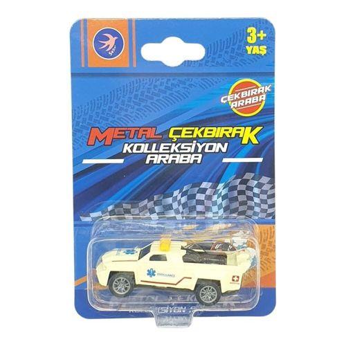 Çek Bırak Metal Küçük Arabalar 8 cm - SH40031 - Ambulans Arabası