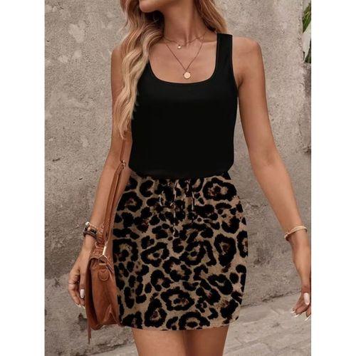 Kadın Askılı Kare Yakalı üst Viskon Alt Desenli Kısa Süprem Elbise