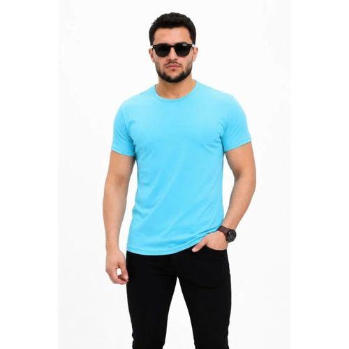Erkek Basic Tişört Bisiklet Yaka Kısa Kol Günlük Yazlık Slim Fit T-Shirt - Açık Mavi