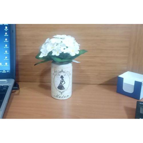 2 Adet Vazo Dahil,Vazoda Çiçek,Beyaz Yapay Çiçek,Vazo Çiçeklik Dekoratif Madam Desenli 7X7X16Cm