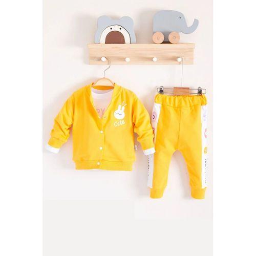 Cute Funny Desenli Kapişonlu Pamuklu 3'lü Kız Bebek Takımı