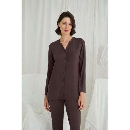Uzun Kollu Boydan Düğmeli V Yaka Pijama Takımı