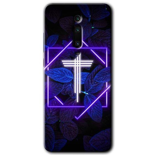 Xiaomi Mi 9T Kılıf HD Desen Baskılı Arka Kapak - Dark Neon Yaprak T Harfi