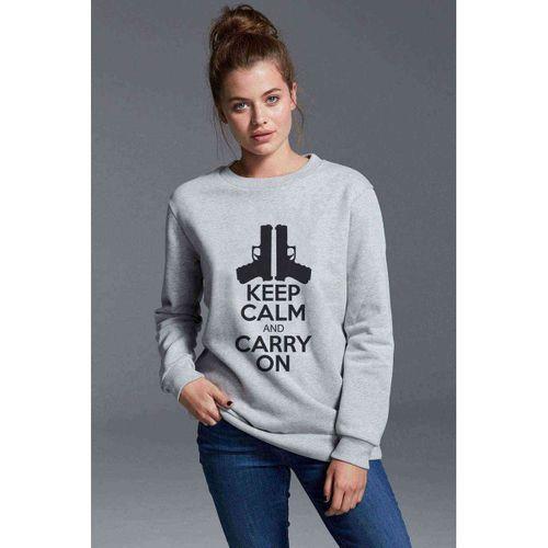 Carry On Baskılı Gri Kadın Sweatshirt