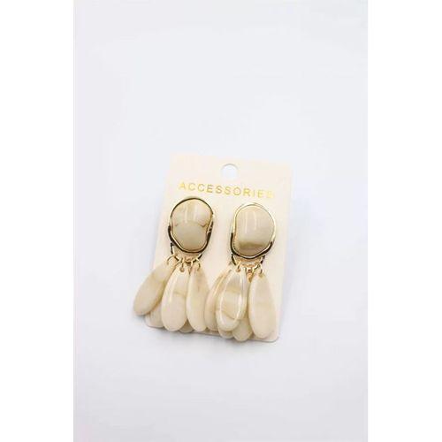 Taşlı Küpe - Krem