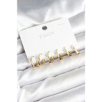 Gold Renk Pirinç Kare Halka Model 925 Ayar Gümüş Çivili Kadın Küpe Seti