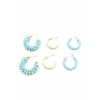 Boncuklu Küpe Seti - Turkuaz