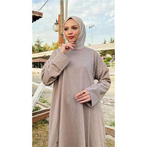 O Yaka Yırtmançlı Uzun Geniş Rahat Tunik Pantolon Sade Basic Spor Takımı - 03040.016 - Vizon