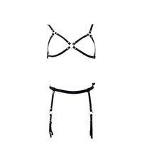 Siyah Harness Takım Suni Deri Jartiyer Detaylı - Brf228